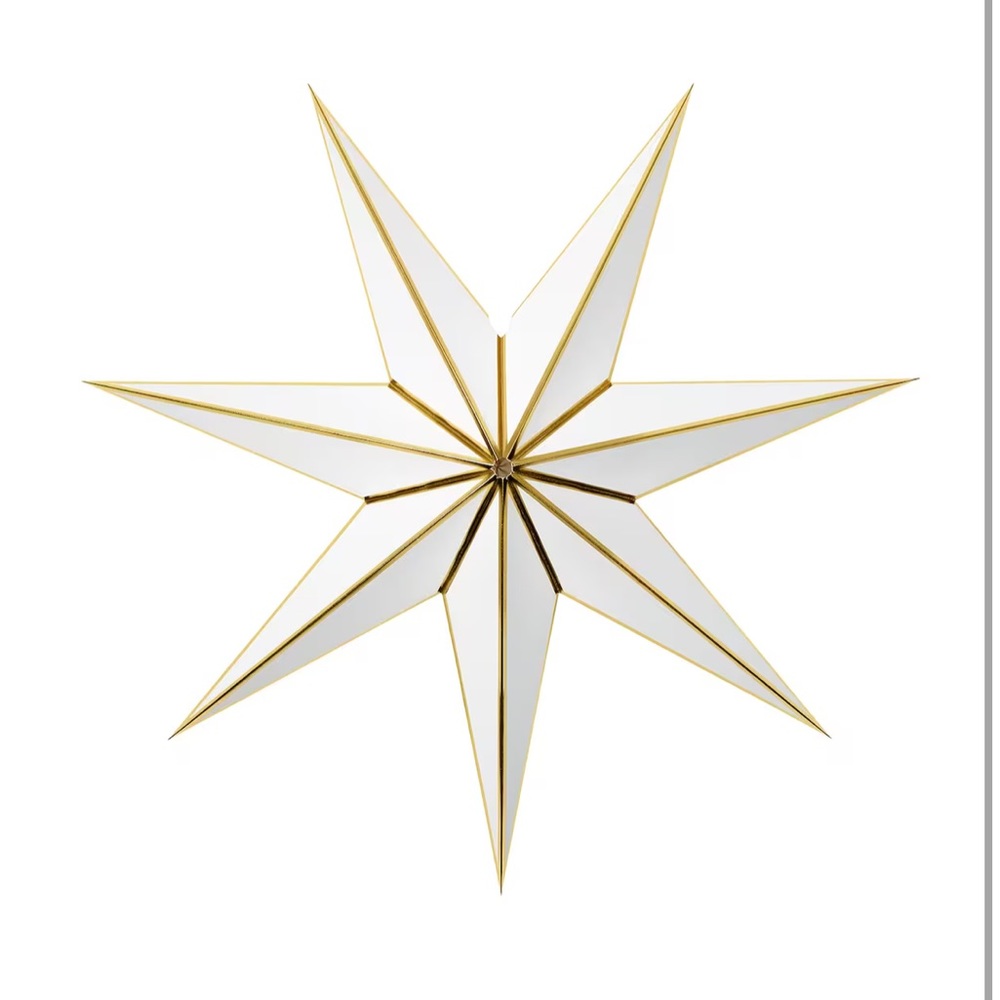 STRALA star lamp shade, white with gold edging. 28” diameter. NWT.
